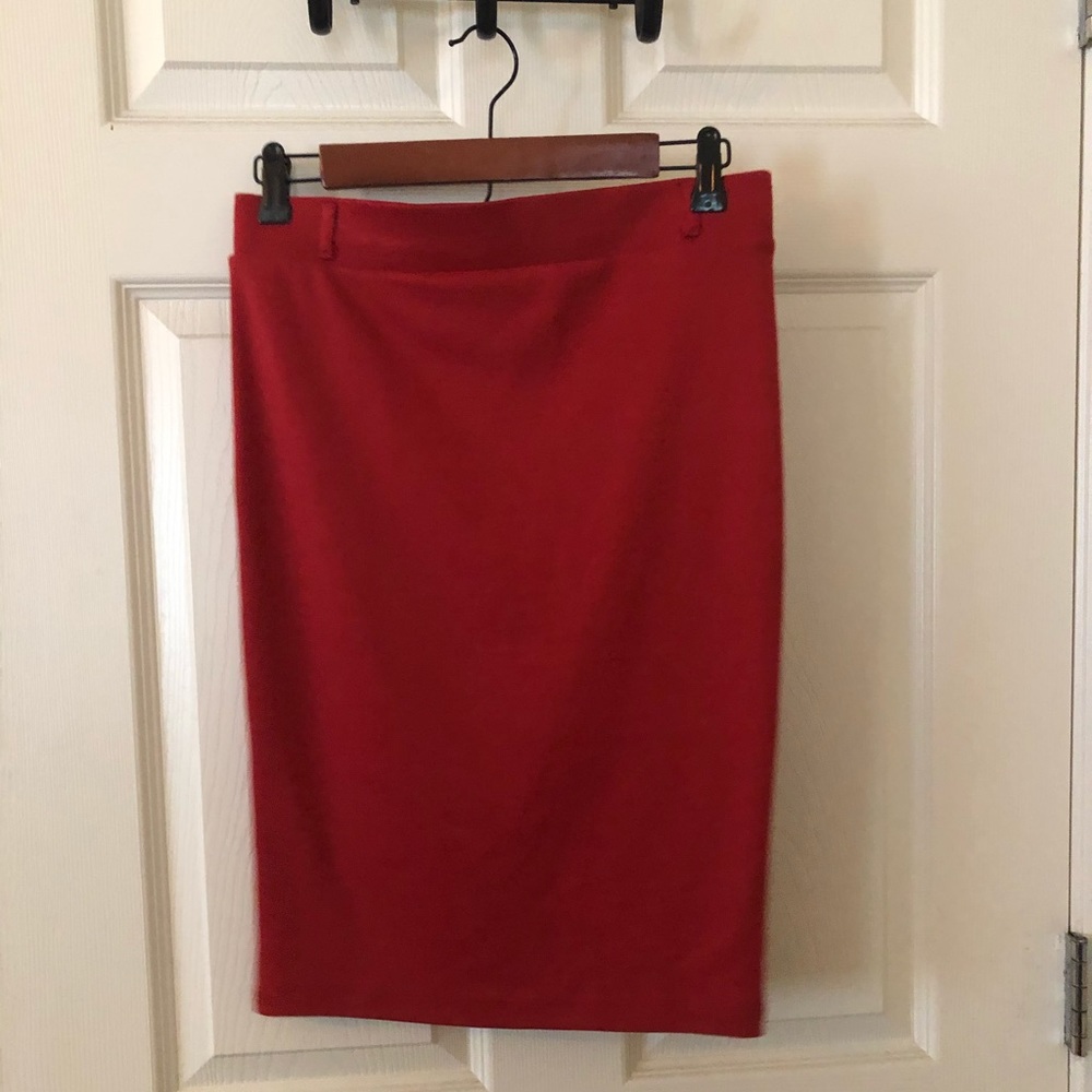 Red pencil skirt with belt loops